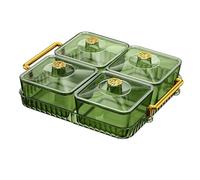 Milageto Plateau Fruits Secs pour Présenter Hors-d’œuvre et Desserts Plateau Divisé avec Couvercle Contenant à Multiples Compartiments sur Pied Plat Snack Mult, 4 grilles vertes