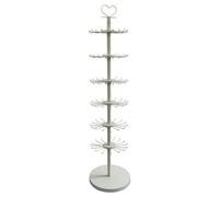Milageto Présentoir Rotatif sur Pied Présentoir Métal Support Merchandising Porte Crochets Multi Niveaux en Fer Pôle Central avec Embout Décoratif Base Large, Blanc