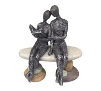 Milageto Statuette de couple lisant, figurine de penseur, ornement de bureau commémoratif, sculpture en résine, cadeau de fiançailles ou d'anniversaire, Noir Beige