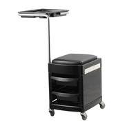 Milageto Tabouret de Salon Coiffure Siège de Travail Chariot Esthétique avec Pôle Métallique et Plateau Surélevé Deux Plateaux Frontaux et Tiroir Latéral pour
