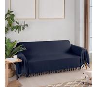Milam London Jeté Canapé 3 Places, Jetés Extra Grands Canapés | 180 x 300 cm Bleu Marine, Housse Canapé 3 Places, Grand Jeté, Motif Chevrons à Franges