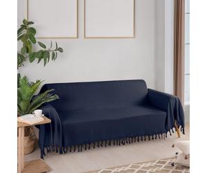 Milam London Jeté Canapé 3 Places, Jetés Extra Grands Canapés | 180 x 300 cm Bleu Marine, Housse Canapé 3 Places, Grand Jeté, Motif Chevrons à Franges