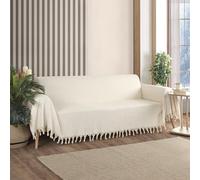 Milam London Jeté Canapé 3 Places, Jetés Extra Grands Canapés | 180 x 300 cm Crème, Housse Canapé 3 Places, Grand Jeté, Motif Chevrons à Franges