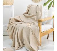 Milam London Jeté de lit en Coton | Jeté Doux pour Fauteuil, canapé, canapé | jeté de lit Simple, Beige, 170 x 200 cm