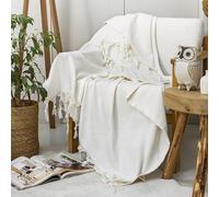 Milam London Jeté pour Fauteuil, Couverture en Coton, Petit Jeté pour Chaises, Canapés, Divans, Sofa et Lits Simples, Léger et Fin 130x180 cm Crème
