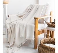 Milam London Plaid en coton | Jeté de canapé doux pour fauteuils, canapés et sièges | Plaid simple, 170 x 200 cm | Crème (illuminé à blanc)