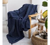 Milam London - Plaid en coton | Plaids doux pour fauteuils, canapé, méridienne | Plaid pour lit simple, bleu marine - 170 x 200 cm