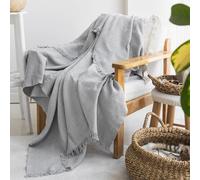 Milam London Plaid en coton pour canapé | Plaids doux pour fauteuils, canapé, méridienne | Plaid pour lit simple, couverture extérieure, gris - 170 x 200 cm