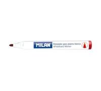 Milan 16529123 Boîte de 12 feutres pour tableau blanc Effaçables à sec Encre à l'alcool Pointe ronde Rouge