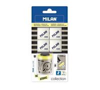 MILAN Blister 1 taille-crayon Collection spéciale Be Atomic + 4 gommes à effacer 430