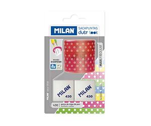 MILAN Blister sacapuntas Duet Look rosa con 2 gomas 430