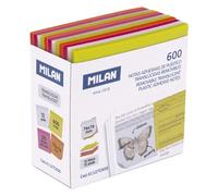 MILAN® Bloc de 600 notes adhésives translucides 76 x 76 mm - Multicolore : blanc, jaune, rose et orange fluo