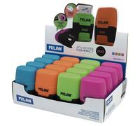 Milan Display Box 16 Erasers With Sharpener Compact Duo Multicolore Enfants