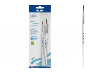 Milan BWM10468 Lot de 4 pinceaux Ronds (Cuir de chèvre et synthétique), Manche Blanc, série 101 W, n° 2, 4, 6 et 8