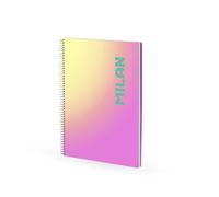 MILAN Cahier A4 à spirale et couverture rigide, papier quadrillé, 90 feuilles de 95 g/m², collection Sunset, rose
