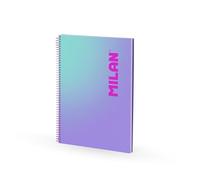 MILAN Cahier A4 à spirale et couverture rigide, papier quadrillé, 90 feuilles de 95 g/m², collection Sunset, lilas