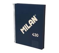MILAN Cahier A4 couverture rigide, papier quadrillé (5 x 5 mm), 120 feuilles 95 g/m², collection gomme 430, bleu