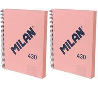 MILAN® Cahier A4 couverture rigide, papier quadrillé (5 x 5 mm), 120 feuilles 95 g/m², collection gomme 430, rose (Lot de 2)