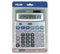 Milan Blister Pack Grey Metal Colour 14 Digit Calculator Argenté