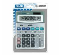 Milan Blister Pack Grey Metal Colour 14 Digit Calculator Argenté