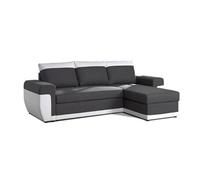 Milan - Canapé d'angle réversible - 4 places - Convertible avec coffre - En simili et tissu - Blanc / Gris