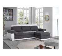 Milan - Canapé d'angle réversible - 4 places - Convertible avec coffre - En simili et tissu - Blanc / Gris