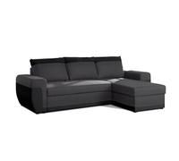 Milan - Canapé d'angle réversible - 4 places - Convertible avec coffre - En simili et tissu - Noir / Gris