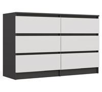 CDF Commode anthracite blanche avec 6 tiroirs, profondeur 30 cm, commode, pour salon, chambre à coucher, grand espace de rangement, convient pour organiser les vêtements, 120 cm de large, moderne