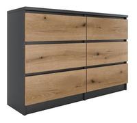 MILAN - Commode de chambre large 6 tiroirs - 30x120x77cm - Style scandinave - Meuble de rangement