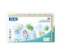 MILAN Crayons de couleur aquarellables Mine Ø 3,5 mm 36 pièces Boîte métallique + pinceau