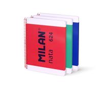 MILAN Lot de 3 cahiers A4 à spirale et couverture rigide, papier ligné (7 mm), 80 feuilles de 95 g/m², collection Nata 624 since 1918