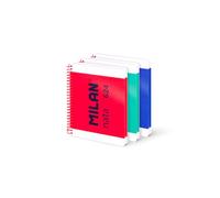 MILAN Lot de 3 cahiers A5 à spirale et couverture rigide, papier ligné (7 mm), 80 feuilles de 95 g/m², collection Nata 624 since 1918