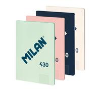 MILAN® Lot de 4 cahiers A4 collés, papier quadrillé (5 x 5 mm), 48 feuilles de 95 g/m², collection gomme 430