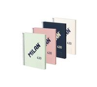 MILAN Lot de 4 cahiers A5 avec couverture rigide, papier ligné (7 mm), 80 feuilles de 95 g/m², collection gomme 430