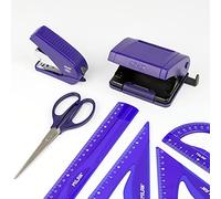 MILAN® Pack règles dessin technique, agrafeuse, perforatrice et ciseaux bureau, Série Acid bleu