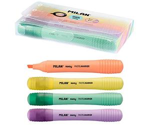 Milan Trousse avec 4 marqueurs Pastel Sway Sugar Jaune/Turquoise/Orange/Lilas Pointe biseautée 2-4mm