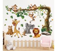 milaosk Stickers Muraux Animaux de la Foret Arbre Autocollants Muraux Auto-adhésifs Papier Peint Lion Singe Éléphant Ours Girafe Décorations Murales Bébé Chambre Enfants Pépinière Salon