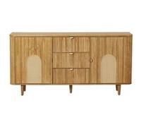 Lisa Design – Buffet bas Milazzo – Bois plaqué chêne et cannage – 3 tiroirs, 2 portes – 160 cm