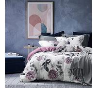 MILDLY Housse de Couette 140x200 Coton - Violet Hortensia Floral - Violet | Parure de Lit 1 Personne avec 1 Taie d'oreiller 65x65 cm - 100% Coton Lavé - Certifié Oeko-TEX - Texture Lin