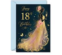 Milestone Carte d'anniversaire 18 ans avec robe dorée glamour et silhouette champagne Format A5 Enveloppe incluse