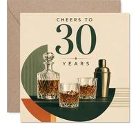 Milestone Carte d'anniversaire 30 ans - Raise a Glass to Their Big Three-Oh - Carafe à whisky sophistiquée et scène de bar - Carré de 145 mm, enveloppe incluse