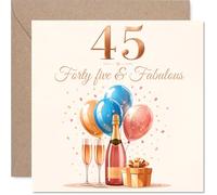 Milestone Carte d'anniversaire 45 ans - Forty Five & Fabulous Celebrations - Ballons or rose, champagne et confettis - Carré de 145 mm, enveloppe incluse