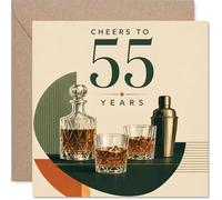 Milestone Carte d'anniversaire 55 ans - Raise a Glass to 55 Years - Élégante vaisselle de bar à whisky avec une touche vintage et moderne - Marquez le jalon avec style - Carré de 145 mm, enveloppe