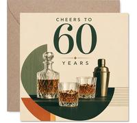 Milestone Carte d'anniversaire 60 ans - Raise a Glass to Sixty - Carafe à whisky vintage et verres - Carré de 145 mm, enveloppe incluse