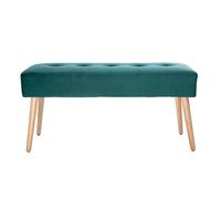 Banc scandinave capitonné en tissu velours bleu pétrole et bois clair L96 cm GUESTA