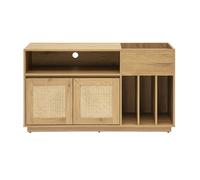 Miliboo - Buffet de rangement vinyles finition bois clair chêne et cannage rotin L130 cm ALICANTE