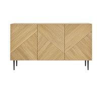 Buffet design en bois clair chêne massif gravé et métal noir 3 portes L135 cm ARCHIPEL