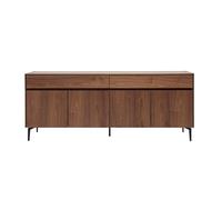 Buffet design en bois foncé noyer et métal noir 4 portes 2 tiroirs L180 cm BLISS