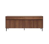 Buffet design en bois foncé noyer et métal noir 4 portes 2 tiroirs L180 cm BLISS