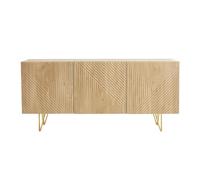 Buffet design gravé finition bois clair chêne et métal doré 3 portes L160 cm OZEN